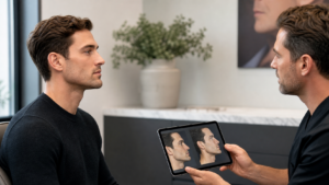 Male jawline contouring consultation for chin and lower face definition