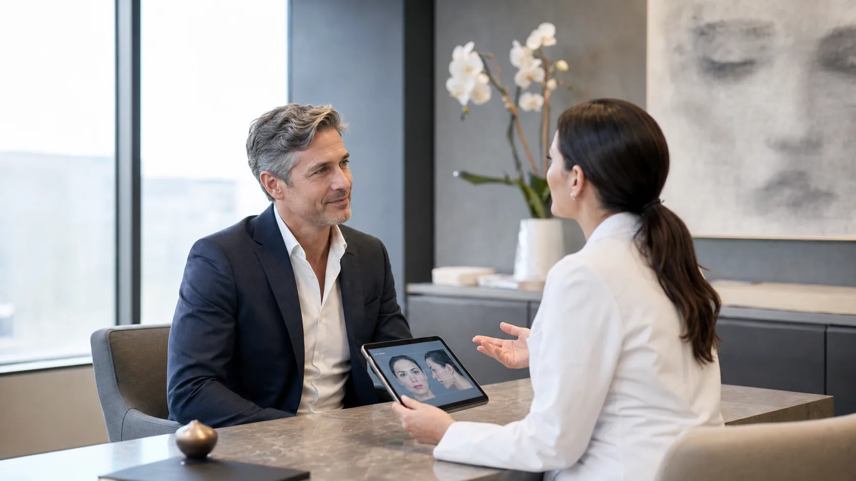 Executive refresh consultation for subtle professional facial rejuvenation