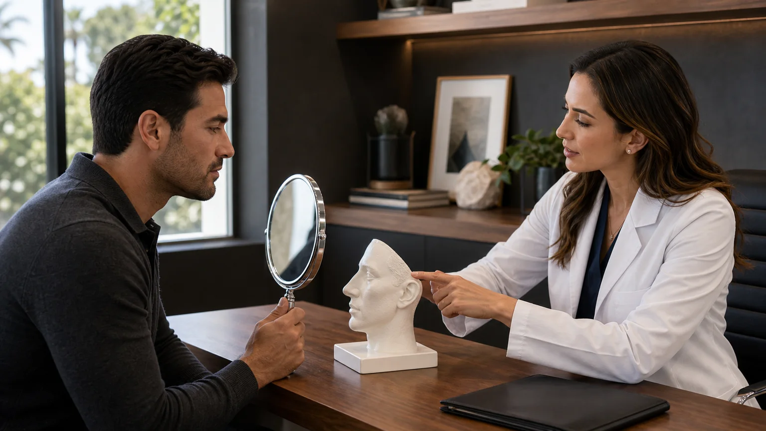 Rhinoplasty for Men: Maintaining Masculine Proportions DrFace topic visual with no readable text or injection imagery