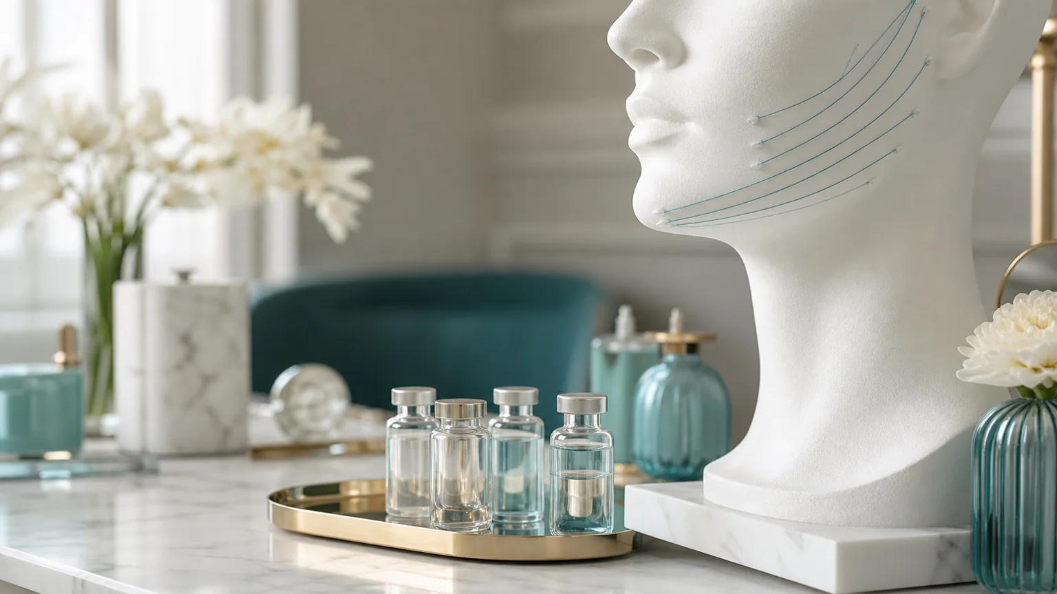 Face profile bust with contour threads for thread lift filler combo
