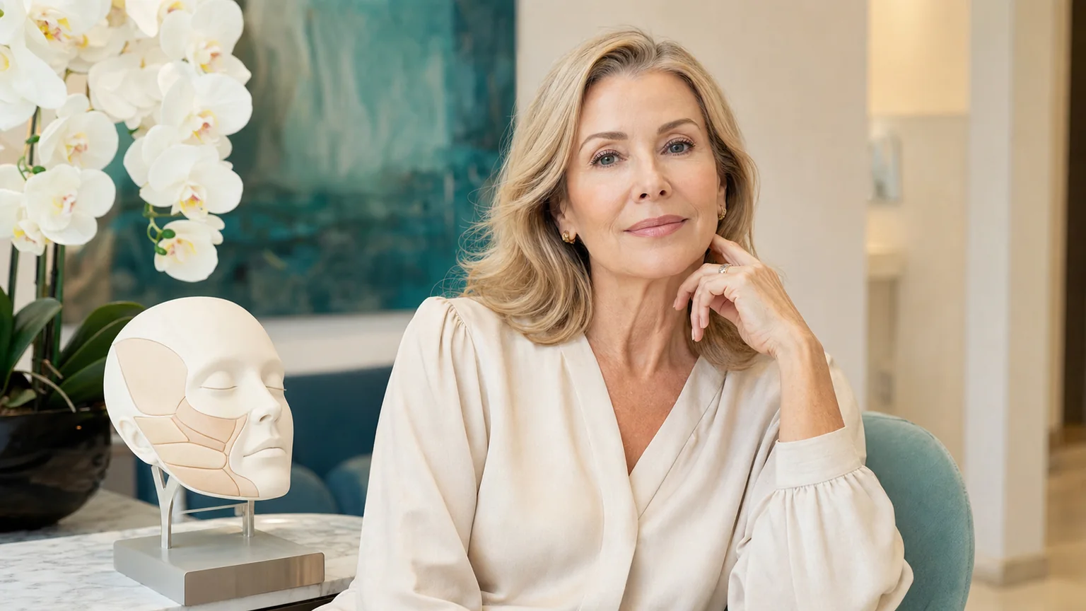Mature woman with facial volume model for facelift with fat transfer