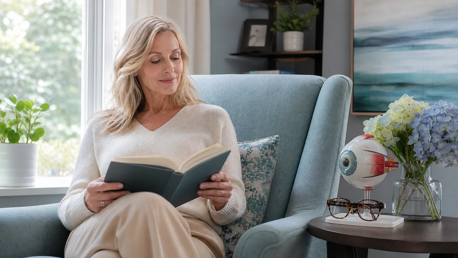 Reading nook with eye model for ptosis repair droopy eyelids