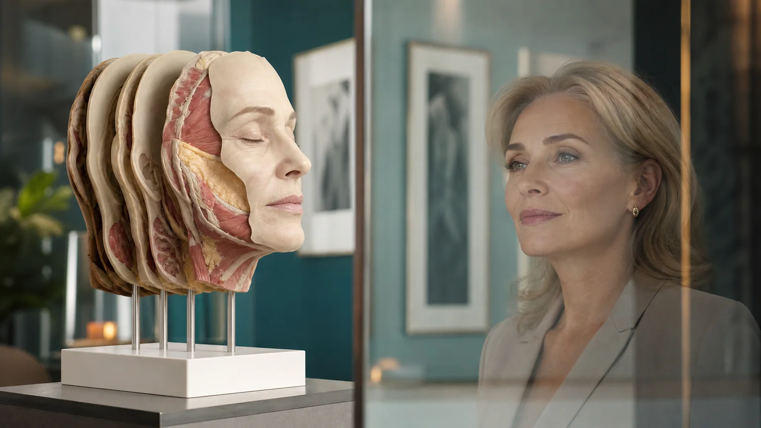 Layered facial model for deep plane facelift longevity